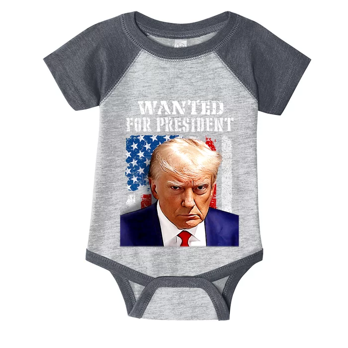 Donald Trump Mug Shot Wanted For U.S. President 2024 Infant Baby Jersey Bodysuit