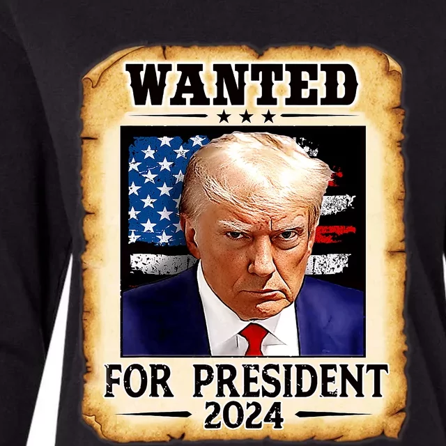 Donald Trump Mug Shot Wanted For U.S. President 2024 Womens Cotton Relaxed Long Sleeve T-Shirt