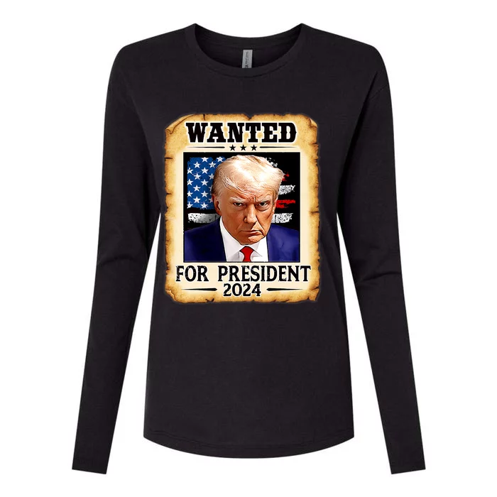 Donald Trump Mug Shot Wanted For U.S. President 2024 Womens Cotton Relaxed Long Sleeve T-Shirt