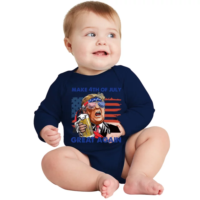 Donald Trump Make 4th Of July Great Again Patriotic Us Flag Gift Baby Long Sleeve Bodysuit