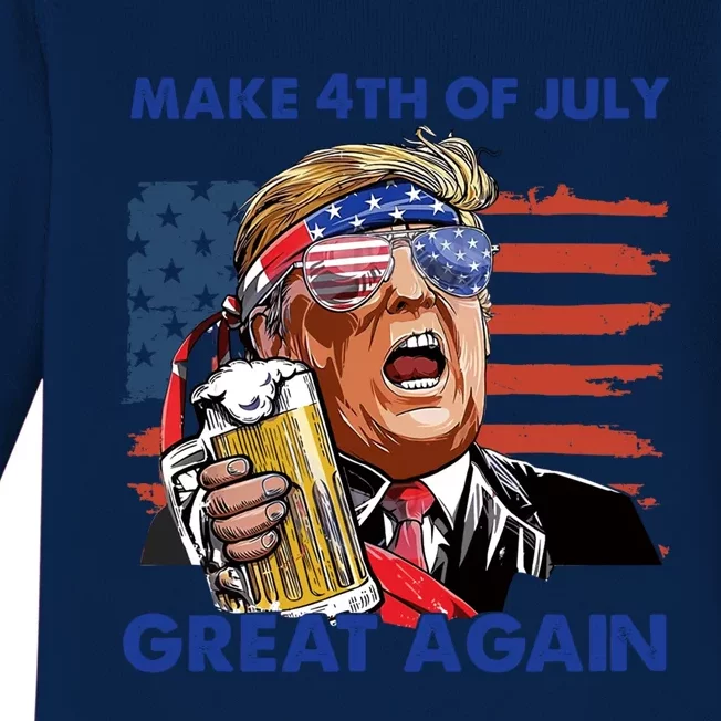 Donald Trump Make 4th Of July Great Again Patriotic Us Flag Gift Baby Long Sleeve Bodysuit