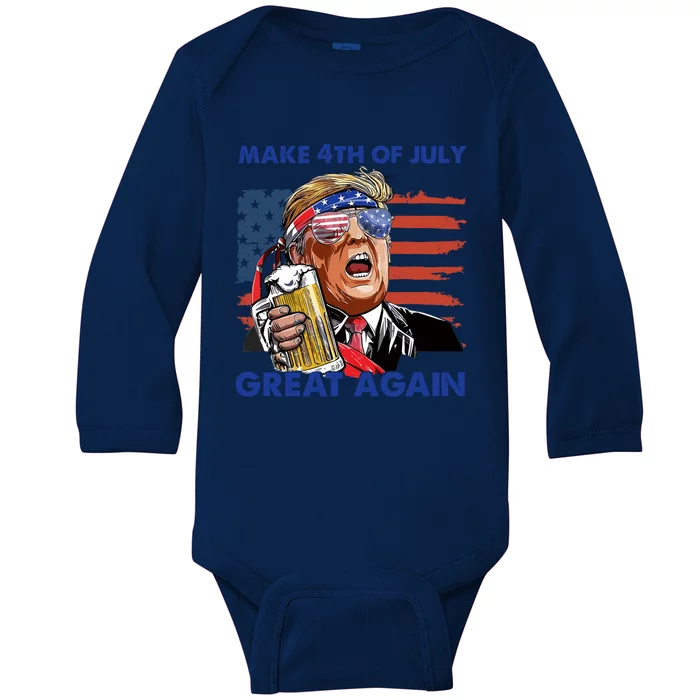 Donald Trump Make 4th Of July Great Again Patriotic Us Flag Gift Baby Long Sleeve Bodysuit