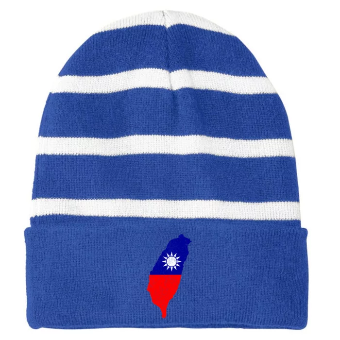 Distressed Taiwan Map Flag Support For Taiwan I Love Taiwan Gift Striped Beanie with Solid Band