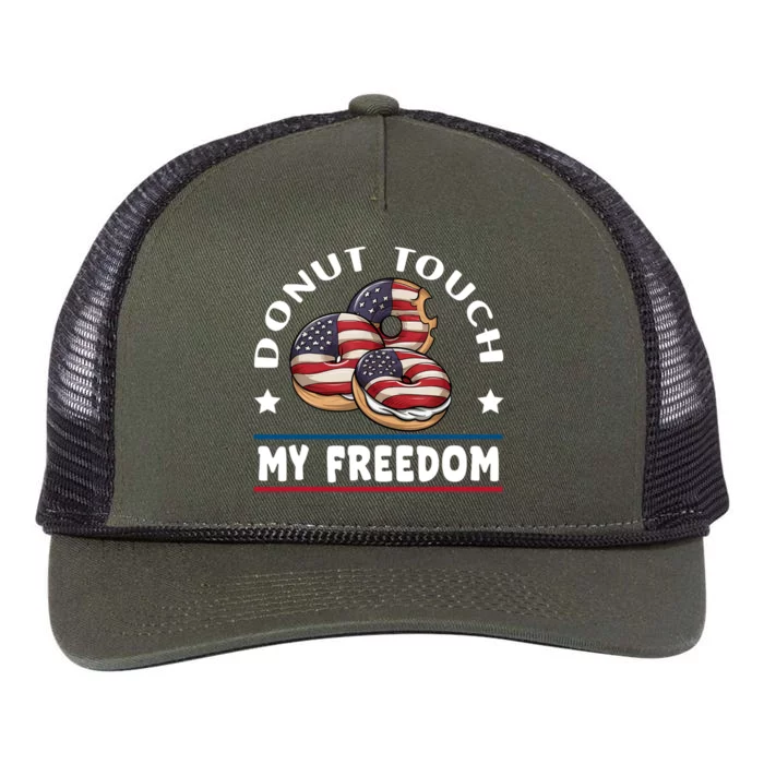 Donut Touch My Freedom Funny 4th Of July Independence Retro Rope Trucker Hat Cap