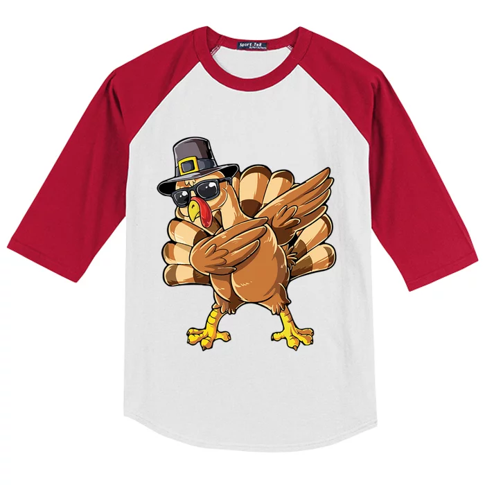 Dabbing Turkey Meaningful Gift Kids Colorblock Raglan Jersey