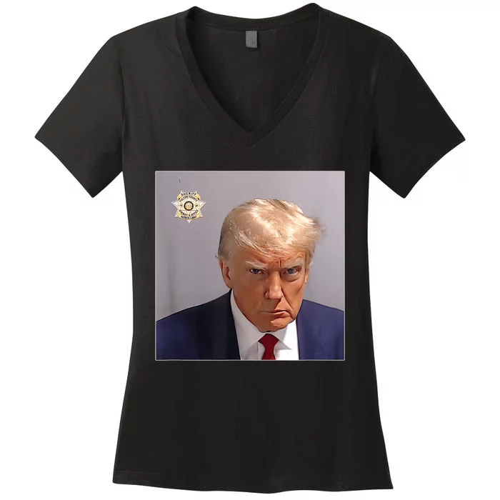 Donald Trump Mugshot | Trump Mug Shot Trending Women's V-Neck T-Shirt