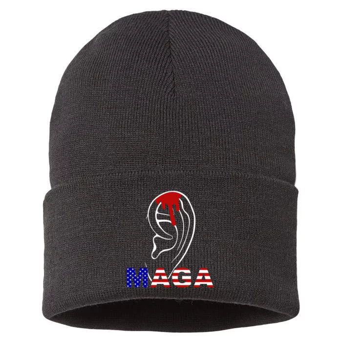 Donald Trump Maga Gun Shot To The Ear Sustainable Knit Beanie