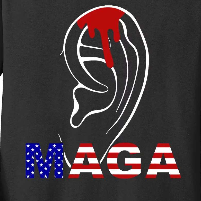 Donald Trump Maga Gun Shot To The Ear Kids Long Sleeve Shirt