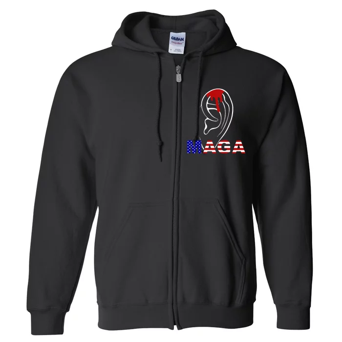 Donald Trump Maga Gun Shot To The Ear Full Zip Hoodie