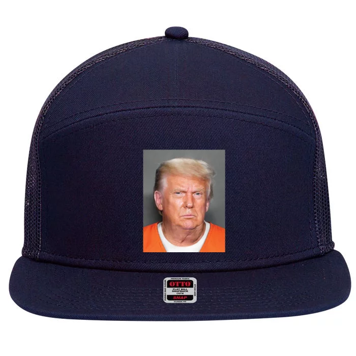 Donald Trump Mugshot MAGA 2024 Front & Back Front & Back 7 Panel Mesh Trucker Snapback Hat