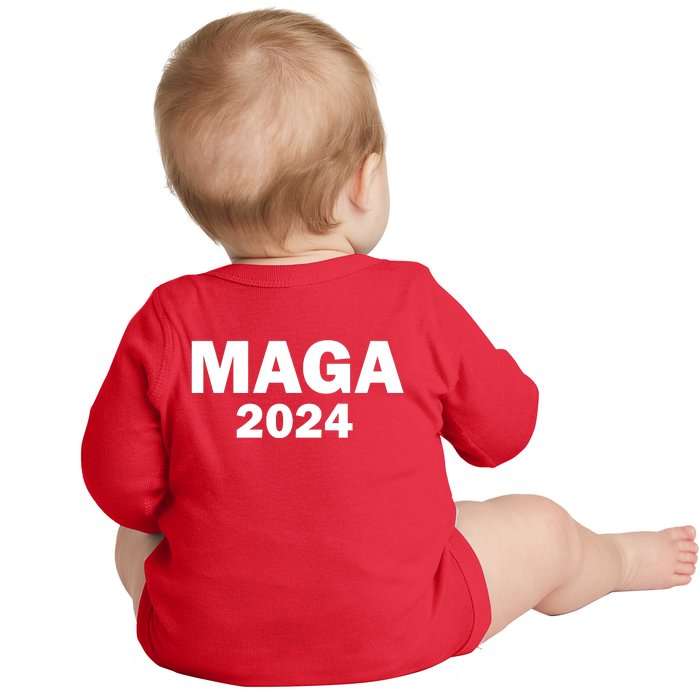 Donald Trump Mugshot MAGA 2024 Front & Back Front & Back Baby Long Sleeve Bodysuit