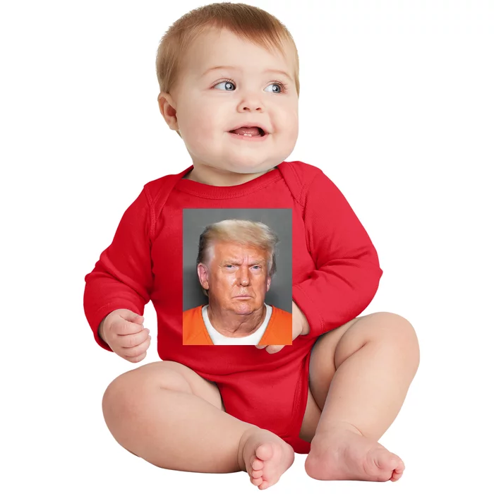 Donald Trump Mugshot MAGA 2024 Front & Back Front & Back Baby Long Sleeve Bodysuit