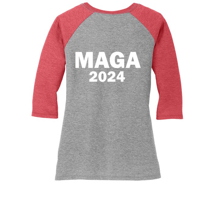 Donald Trump Mugshot MAGA 2024 Front & Back Front & Back Women's Tri-Blend 3/4-Sleeve Raglan Shirt