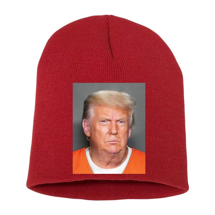 Donald Trump Mugshot MAGA 2024 Front & Back Front & Back Short Acrylic Beanie