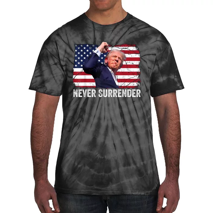 Donald Trump Mug Shot Never Surrender Tie-Dye T-Shirt