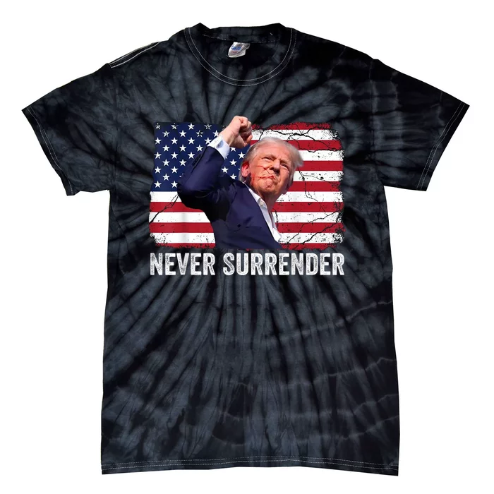 Donald Trump Mug Shot Never Surrender Tie-Dye T-Shirt