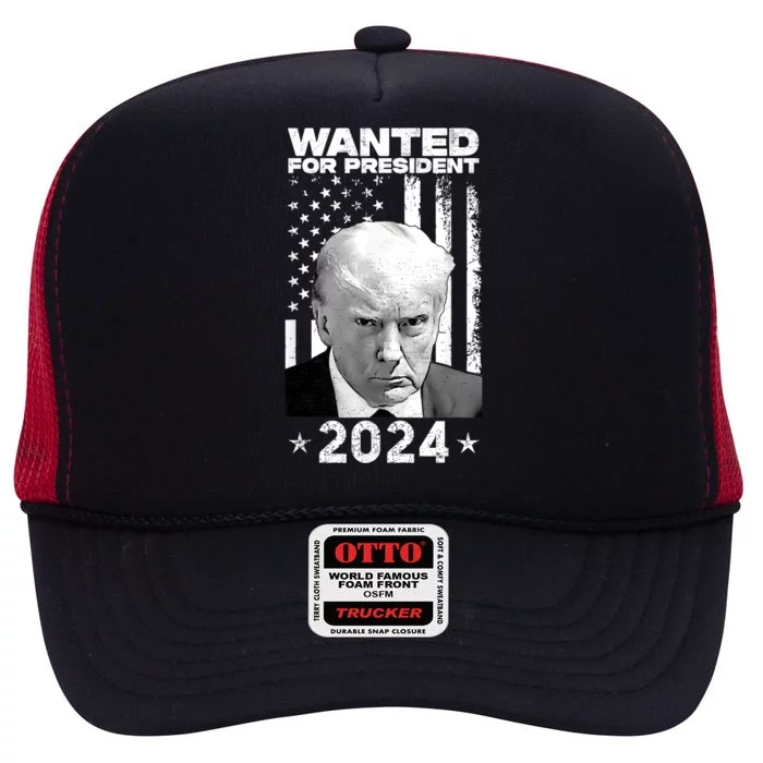 Donald Trump Mug Shot Wanted For U.S. President 2024 High Crown Mesh Trucker Hat