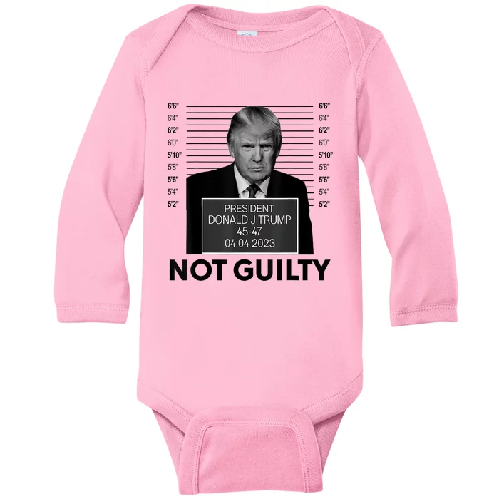 Donald Trump Mugshot Not Guilty Trump Supporter Baby Long Sleeve Bodysuit