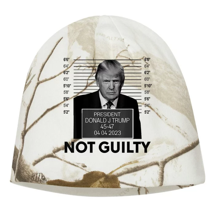 Donald Trump Mugshot Not Guilty Trump Supporter Kati - Camo Knit Beanie