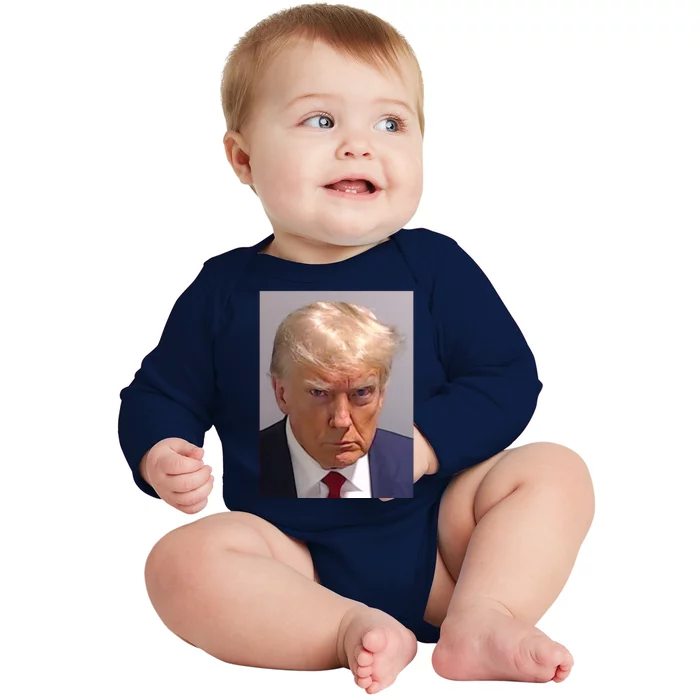 Donald Trump Mugshot Baby Long Sleeve Bodysuit