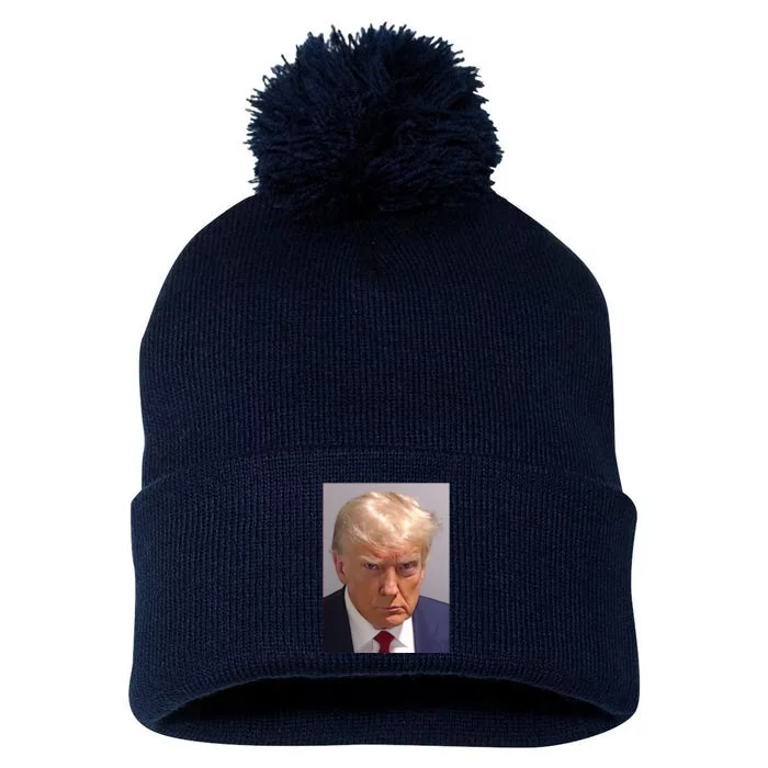 Donald Trump Mugshot Pom Pom 12in Knit Beanie