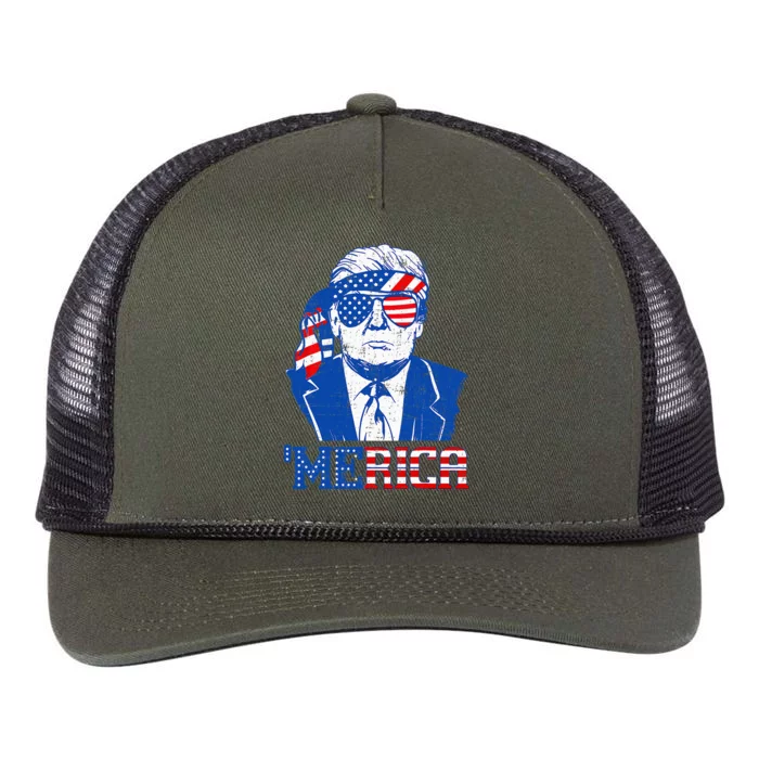 Donald Trump Merica Trump Sunglass Us Flag Retro Rope Trucker Hat Cap