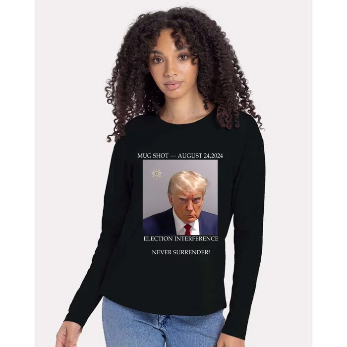 Donald Trump Mug Shot August 24 2024 Election Interference Womens Cotton Relaxed Long Sleeve T-Shirt