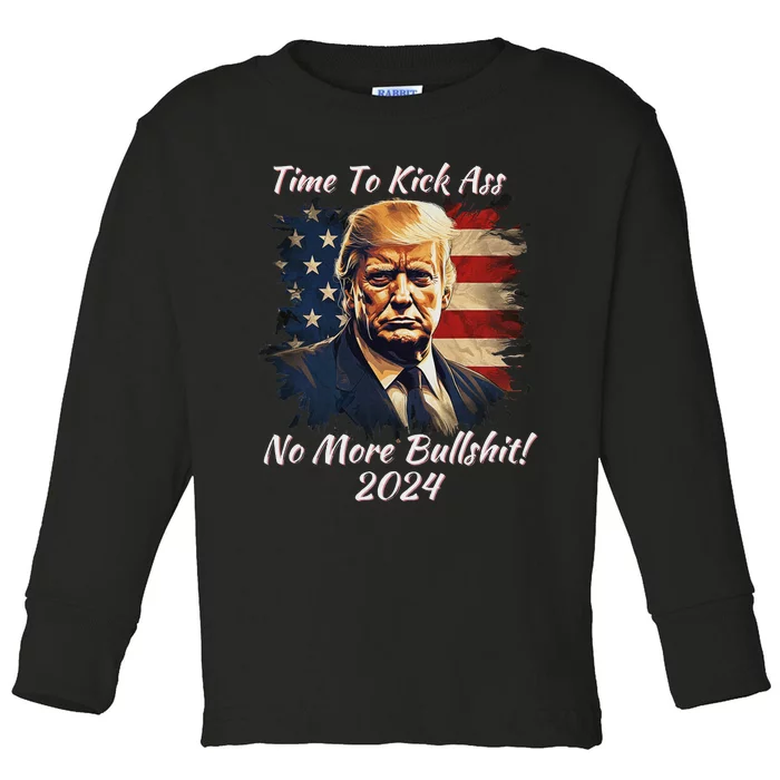 Donald Trump My President 2024 America Mug Shot Flag Funny Toddler Long Sleeve Shirt