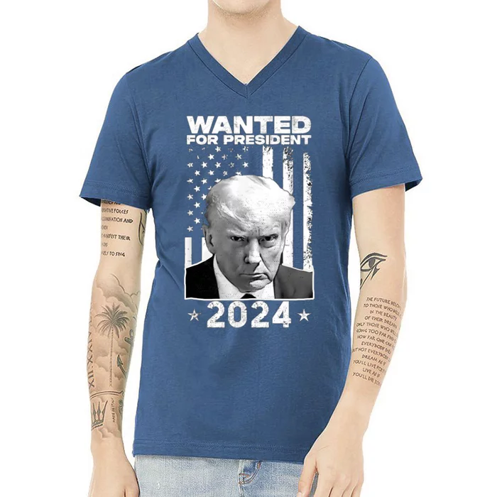 Donald Trump Mug Shot Wanted For U.S. President 2024 V-Neck T-Shirt