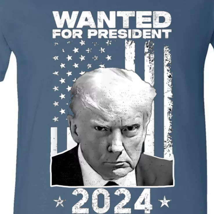 Donald Trump Mug Shot Wanted For U.S. President 2024 V-Neck T-Shirt