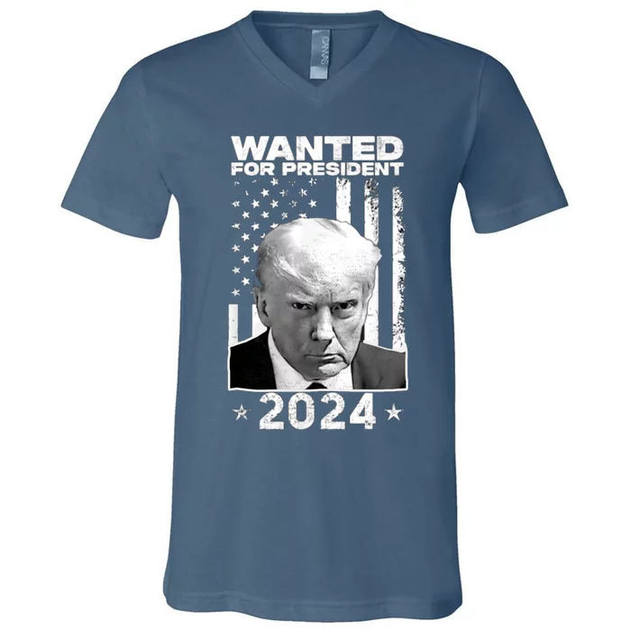 Donald Trump Mug Shot Wanted For U.S. President 2024 V-Neck T-Shirt