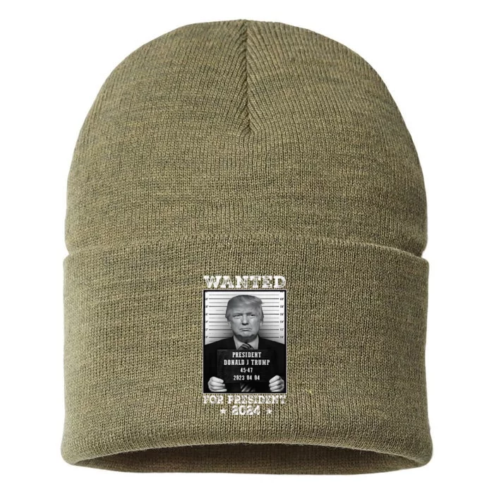 Donald Trump Mug Shot Wanted For U.S. President 2024 Sustainable Knit Beanie