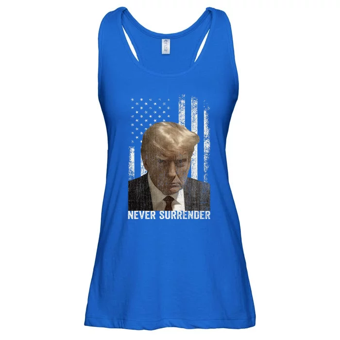 Donald Trump Mugshot Never Surrender Ladies Essential Flowy Tank