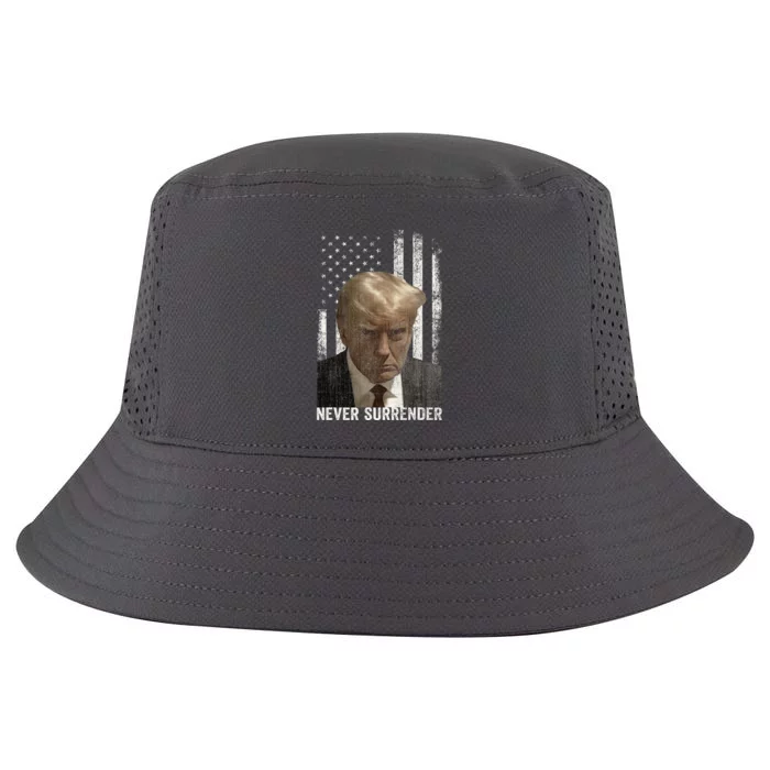 Donald Trump Mugshot Never Surrender Cool Comfort Performance Bucket Hat