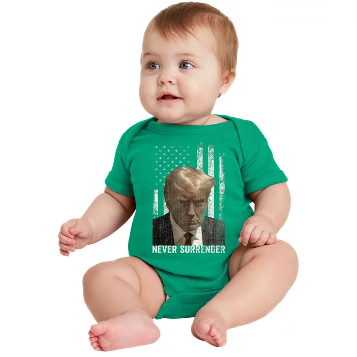 Donald Trump Mugshot Never Surrender Baby Bodysuit