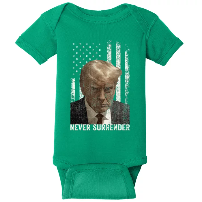 Donald Trump Mugshot Never Surrender Baby Bodysuit