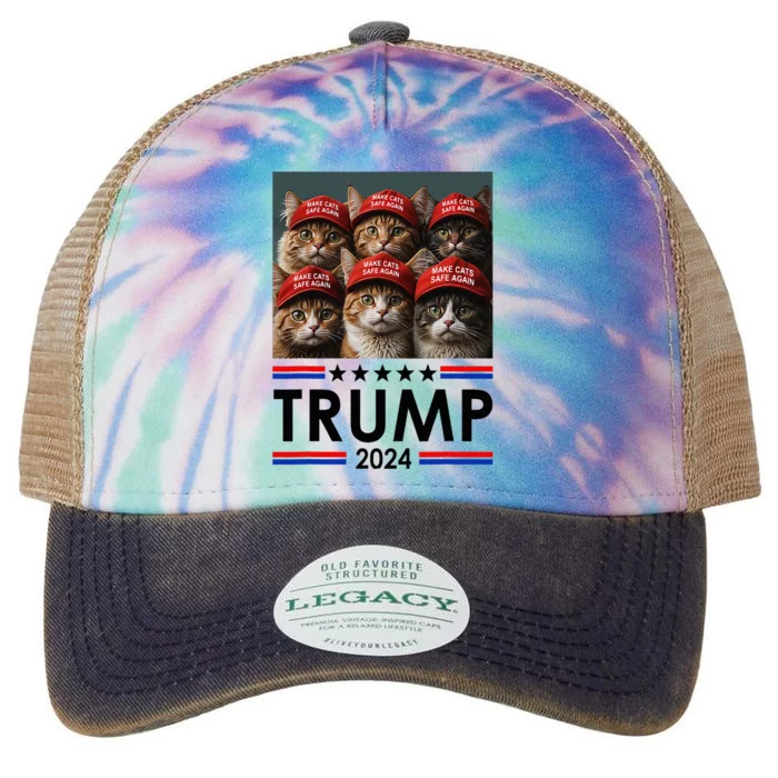 Donald Trump Make Cats Safe Again 2024 Legacy Tie Dye Trucker Hat