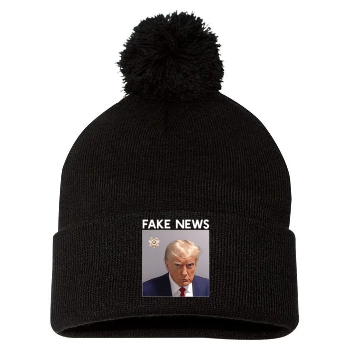 Donald Trump Mugshot | Trump Mug Shot Fake News Pom Pom 12in Knit Beanie