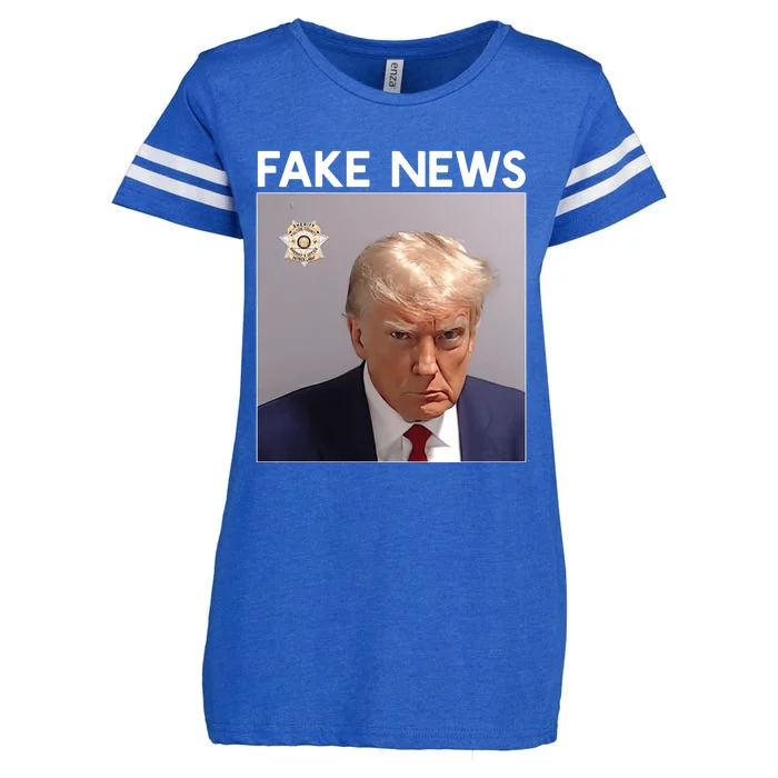 Donald Trump Mugshot | Trump Mug Shot Fake News Enza Ladies Jersey Football T-Shirt