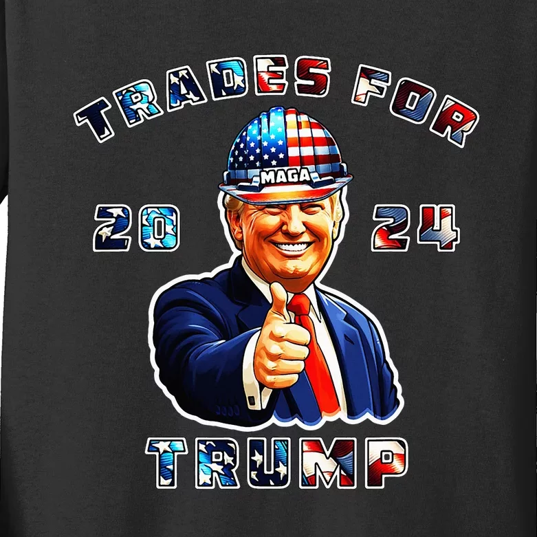 Donald Trump Maga IM Voting Trades For Trump 2024 Kids Long Sleeve Shirt