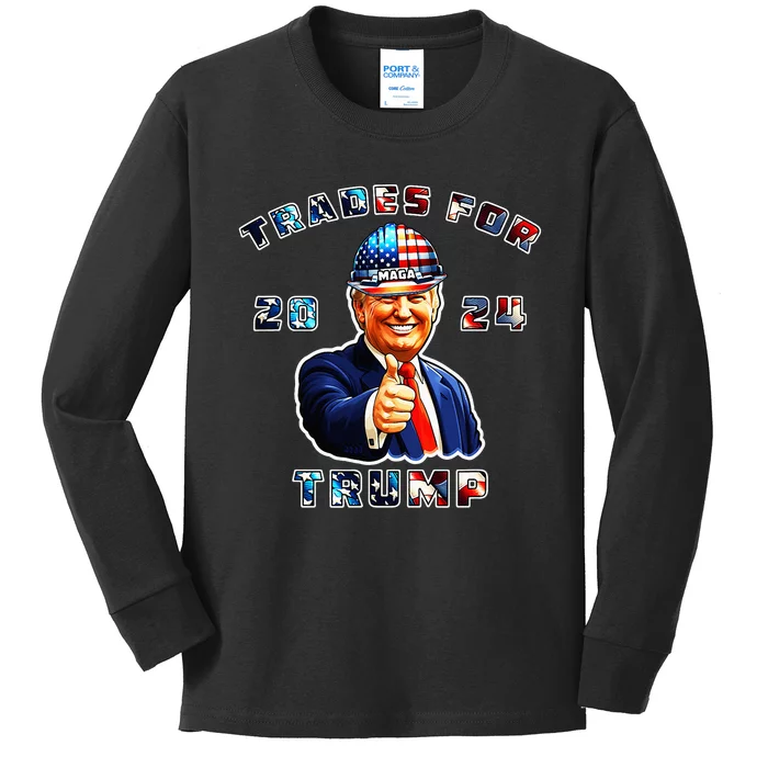 Donald Trump Maga IM Voting Trades For Trump 2024 Kids Long Sleeve Shirt