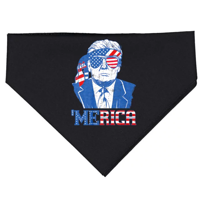 Donald Trump Merica Trump Sunglass Us Flag 4th Of July USA-Made Doggie Bandana