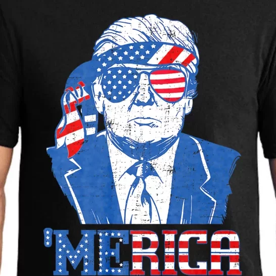 Donald Trump Merica Trump Sunglass Us Flag 4th Of July Pajama Set