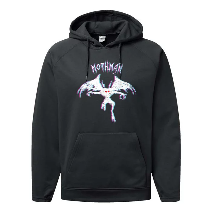 Distressed Trippy Mothman Funny Cute Cryptid Creature Performance Fleece Hoodie