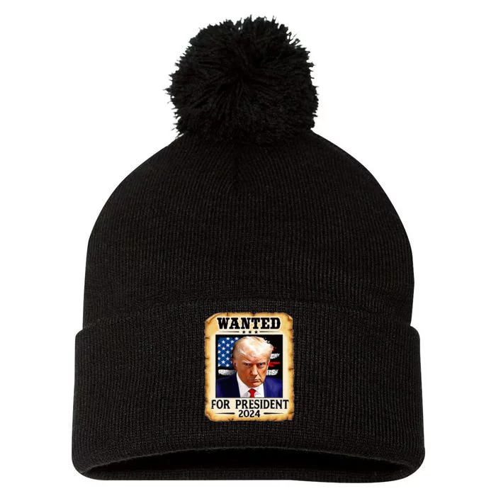 Donald Trump Mug Shot Wanted For U.S. President 2024 Pom Pom 12in Knit Beanie