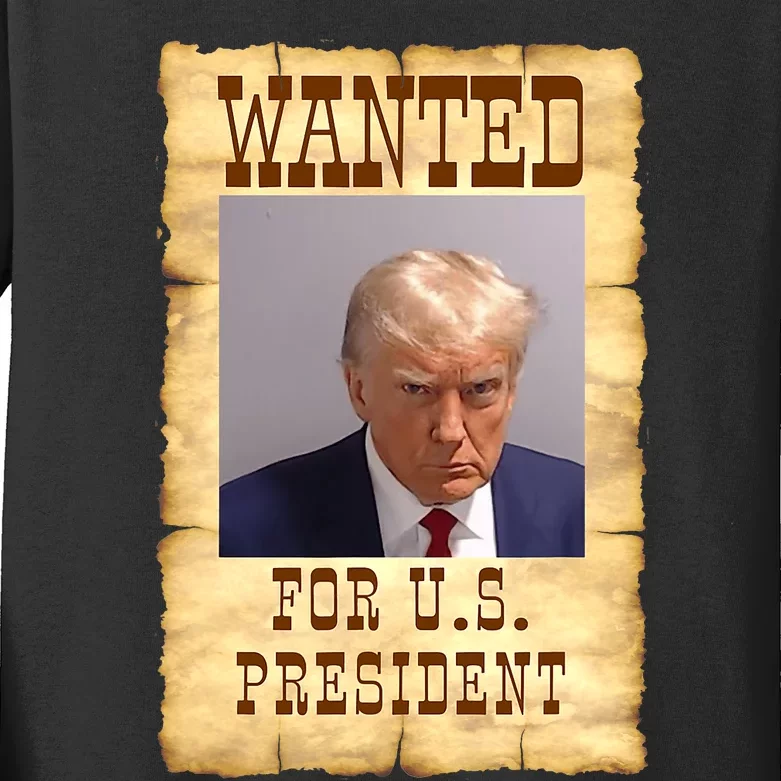 Donald Trump Mug Shot Wanted For US President Kids Long Sleeve Shirt