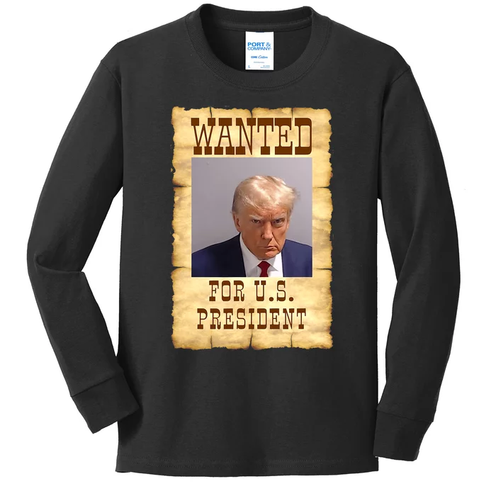 Donald Trump Mug Shot Wanted For US President Kids Long Sleeve Shirt