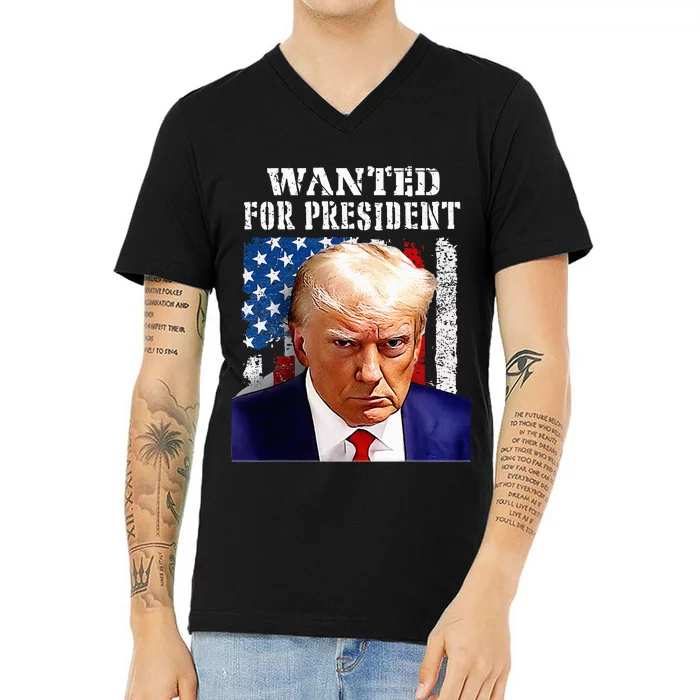 Donald Trump Mug Shot Wanted For U.S. President 2024 V-Neck T-Shirt