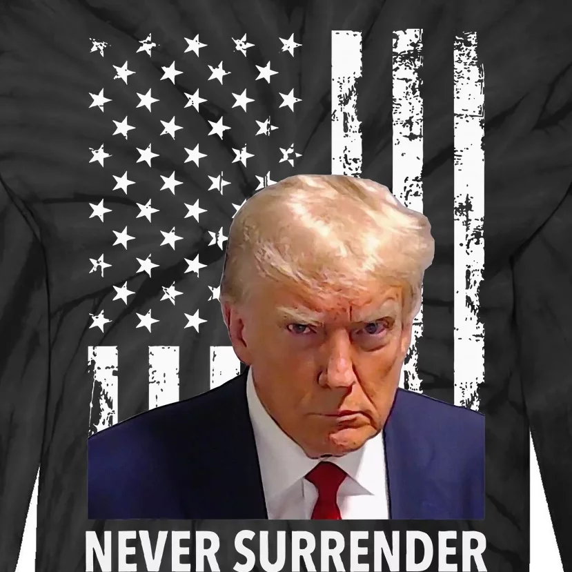 Donald Trump Mug Shot Never Surrender American Flag Trump Tie-Dye Long Sleeve Shirt