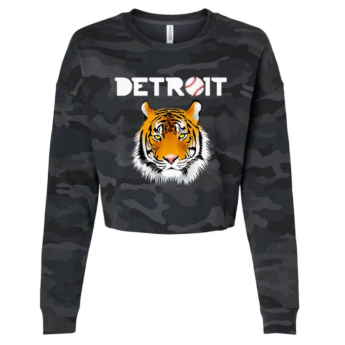 Distressed Tiger Mascot Cool Detroit Tiger Design Cropped Pullover Crew